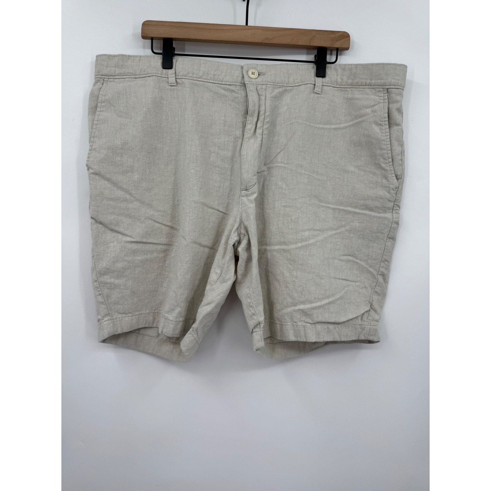 Roundtree & Yorke Shorts Mens 42 Beige Linen Blend Casual Flat Front Summer